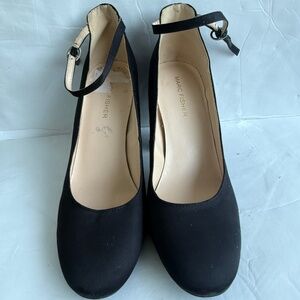 Marc Fisher Samy Glitter Block Heels | Black Satin | Size 8M | Elegant Party Sho